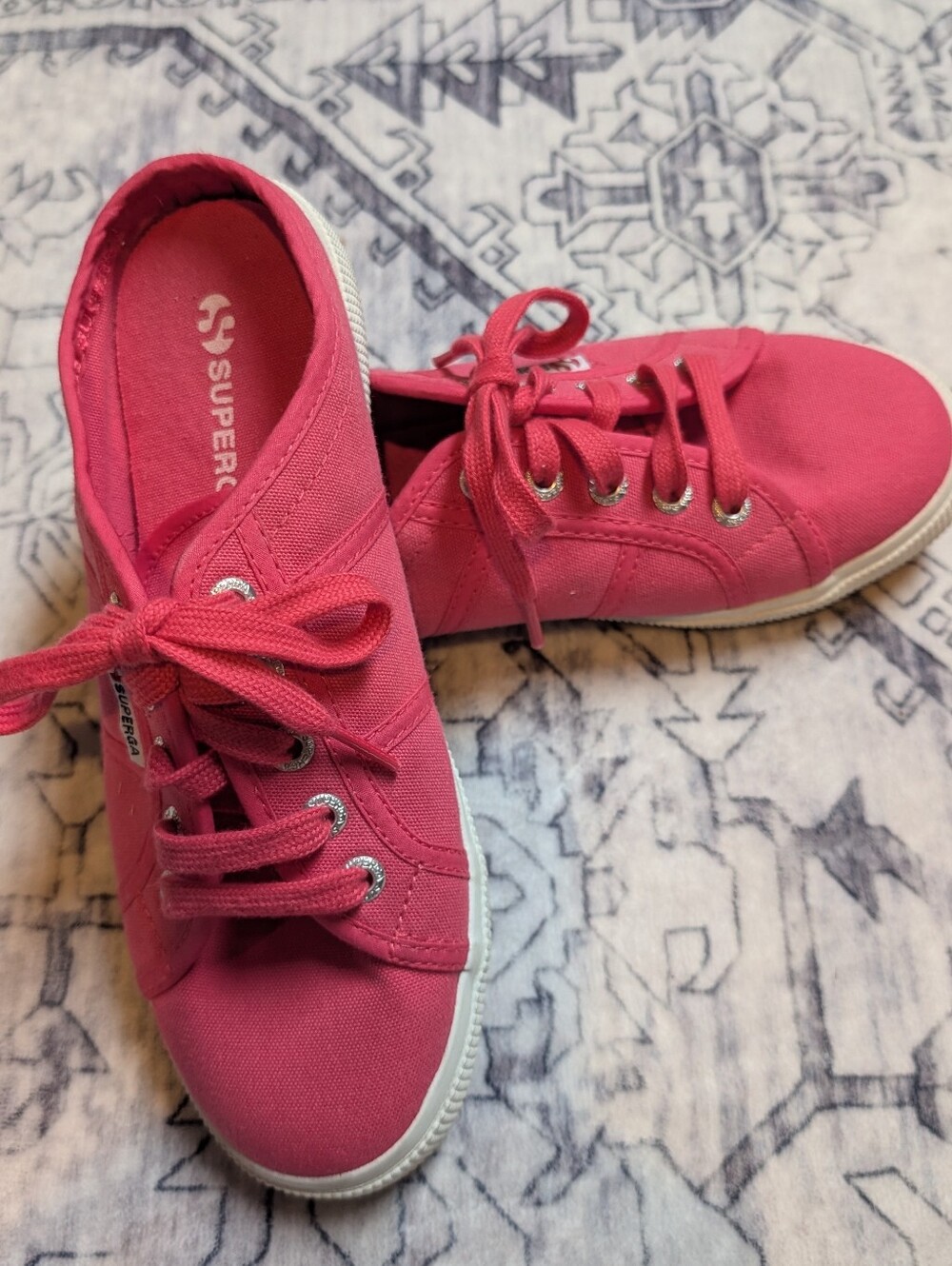 Superga Hot Pink Sporty Casual Canvas Lace-Up Mule Sneakers Sz 7